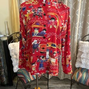 Chico's Red and Multicolor Silk Shirt